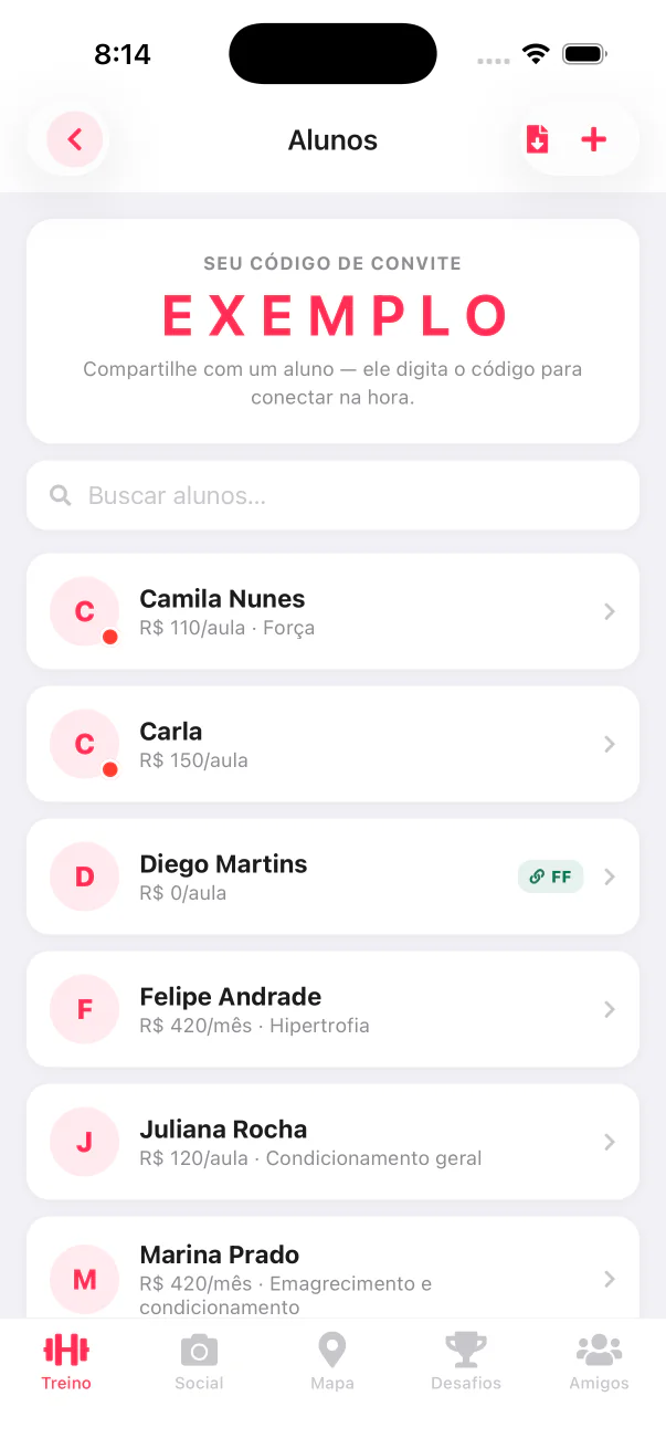 Student list with the invite code and the price charged to each one