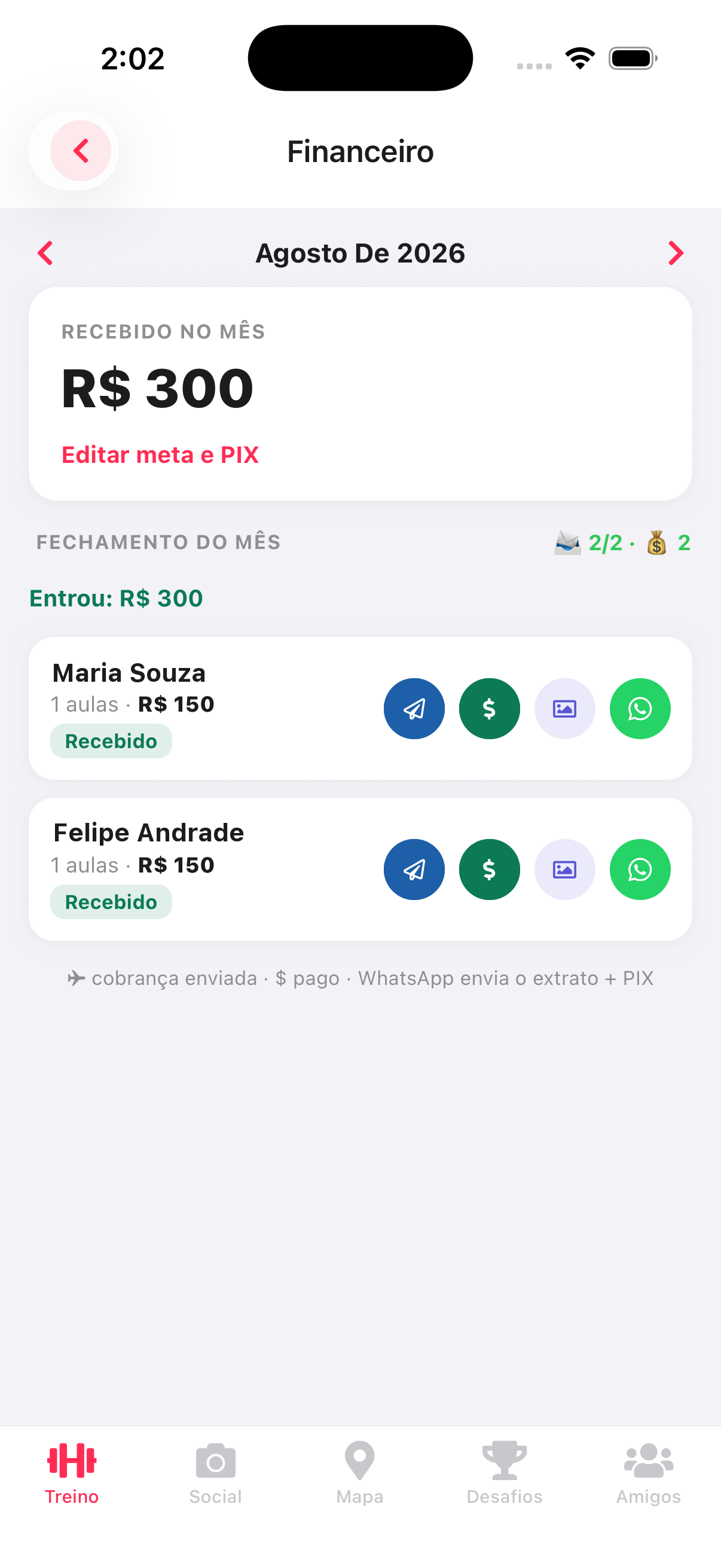 Painel do coach com agenda, financeiro e alunos